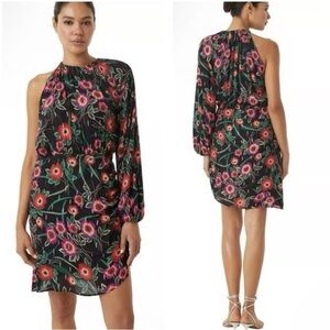 MISA Los Angeles Hot Notta Dress One Sleeve Black Red Green Floral XS NWT New